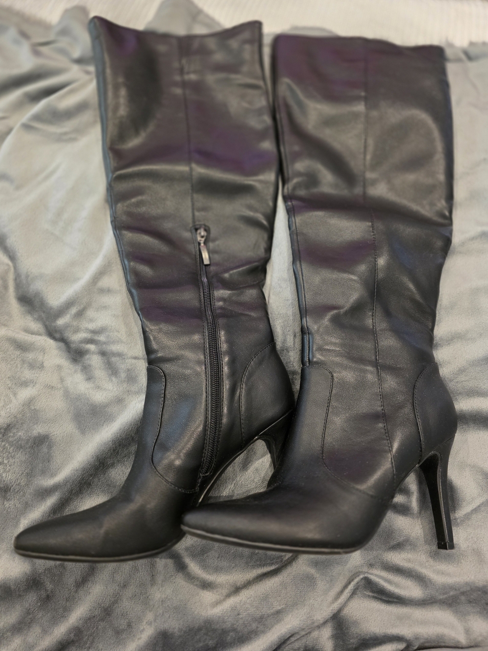 Over-the-Knee Black Stiletto Boots with Side Zip